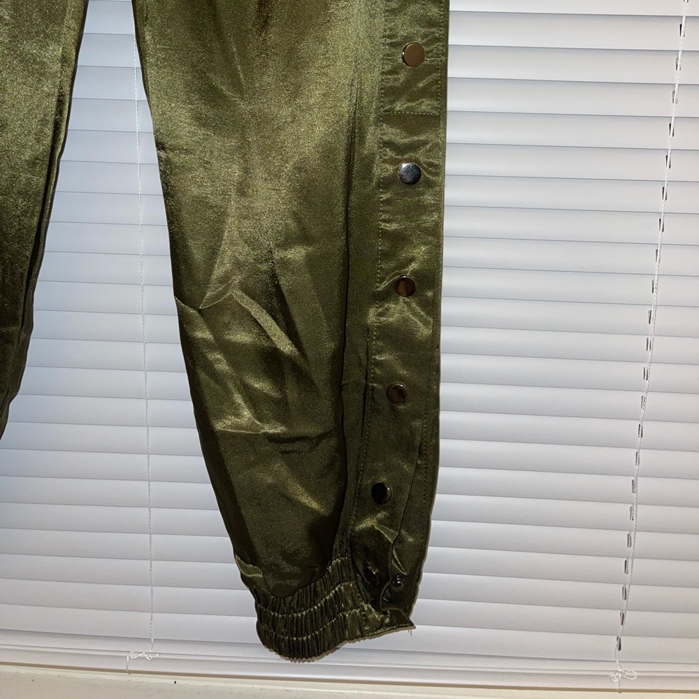Olive green button up side satin pants